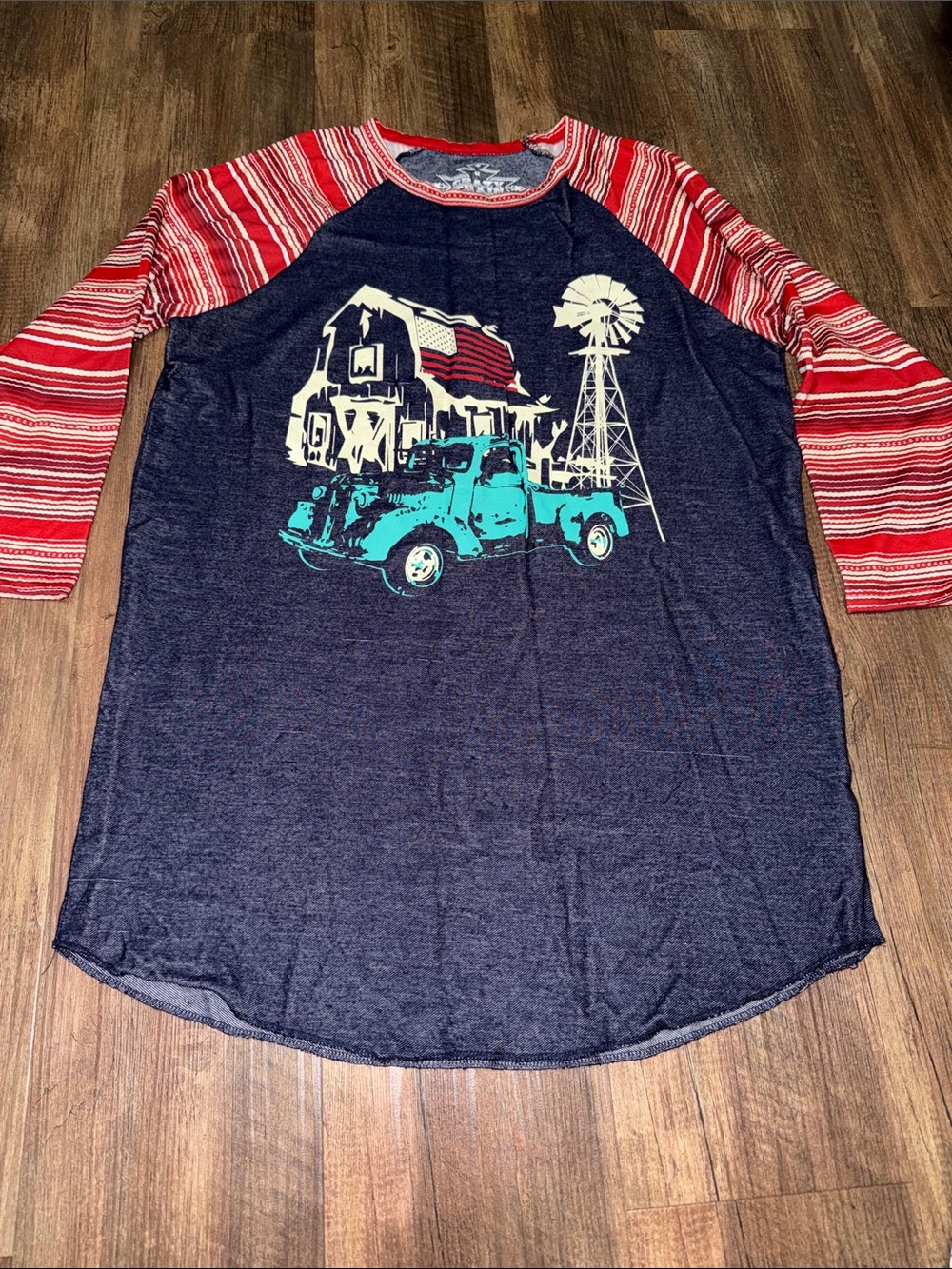 Crazy Train 3/4 Sleeve baseball T-shirt w Truck Flag Farm size M